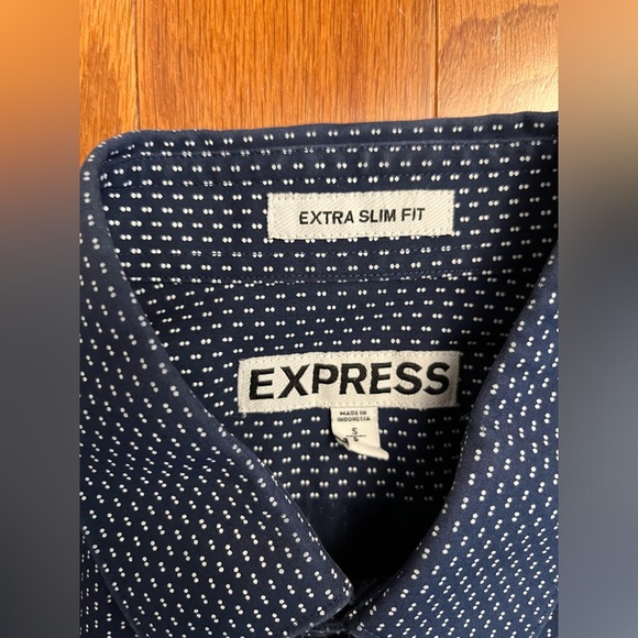 Express Extra Slim Fit Casual Dress Shirt Navy White Dot Men Size Small - Picture 2 of 5